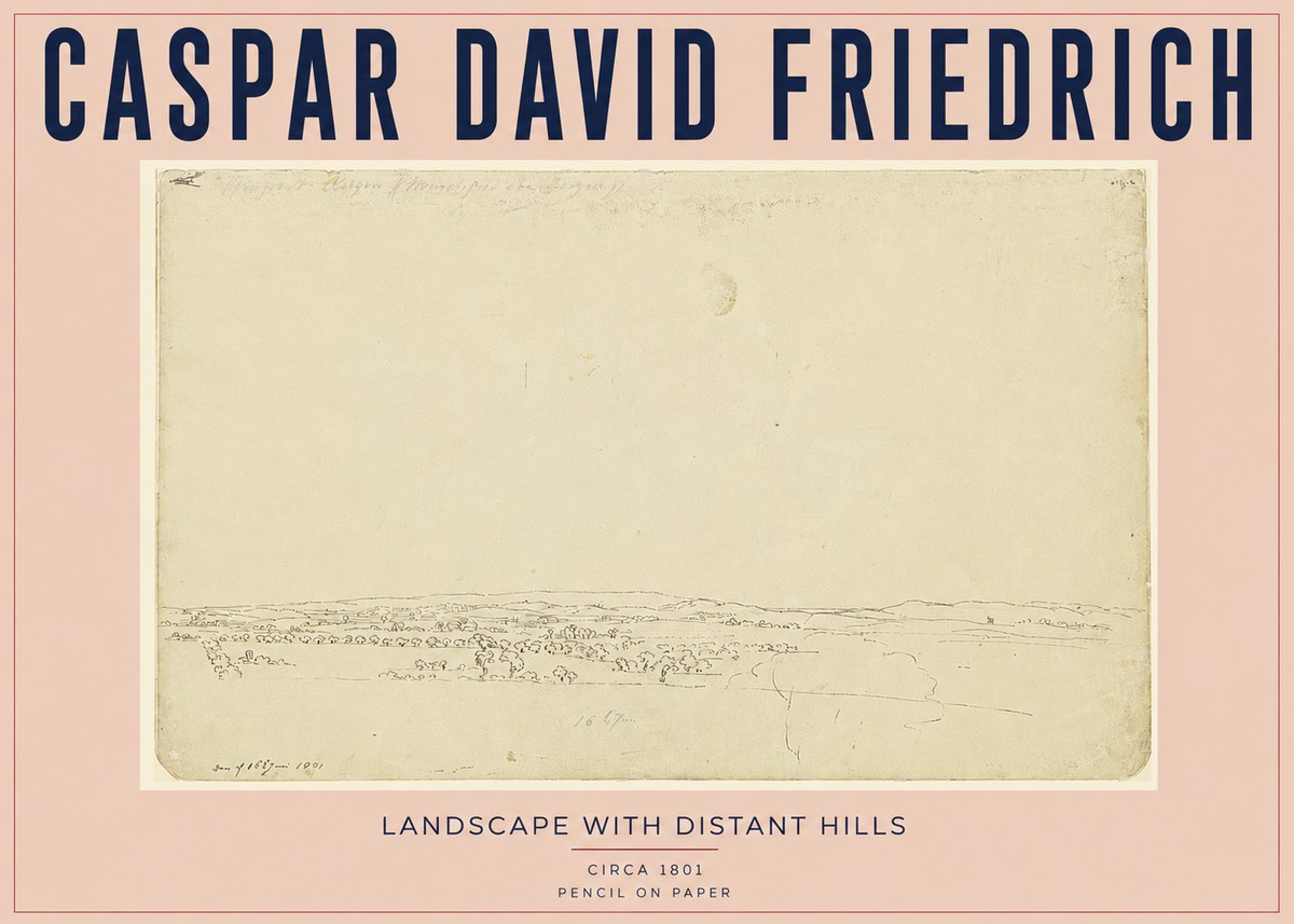 Caspar David Friedrich Landscape with Distant Hills No3 - Póster