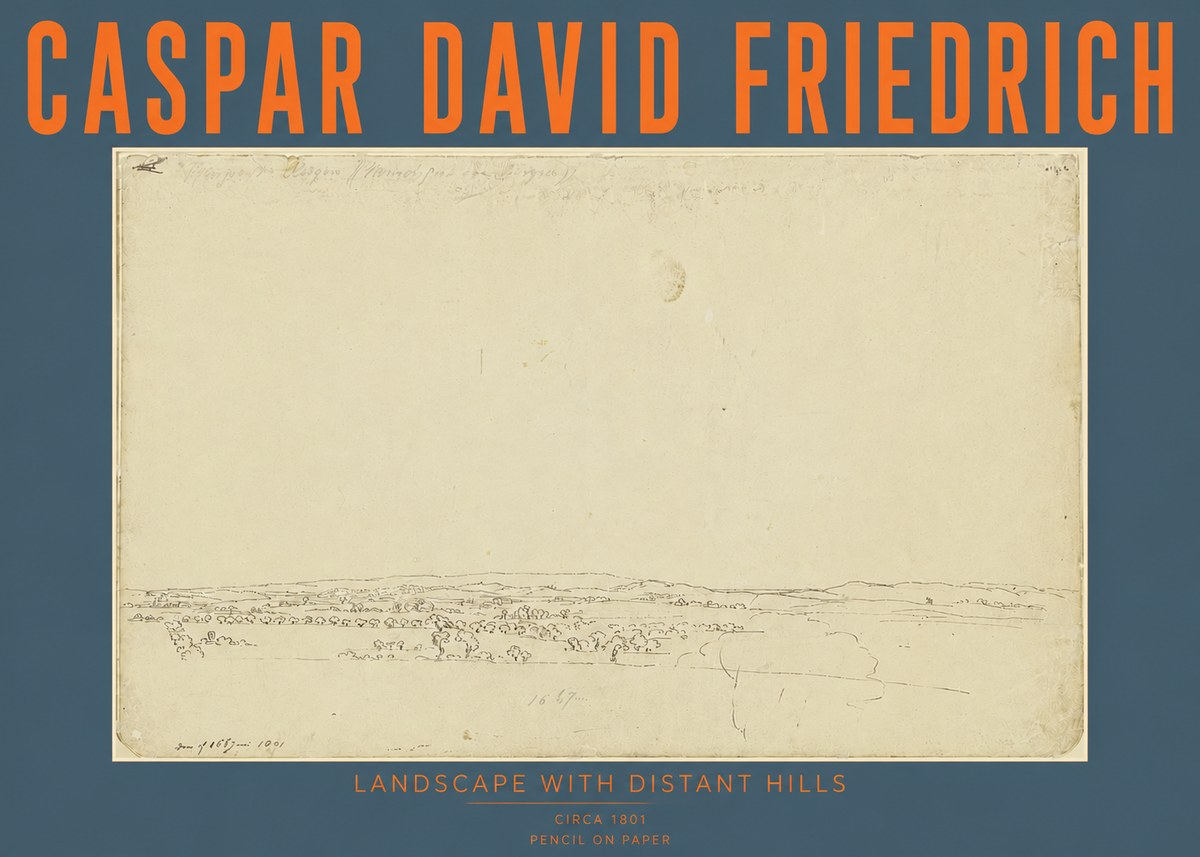 Caspar David Friedrich Landscape with Distant Hills No4 - Póster