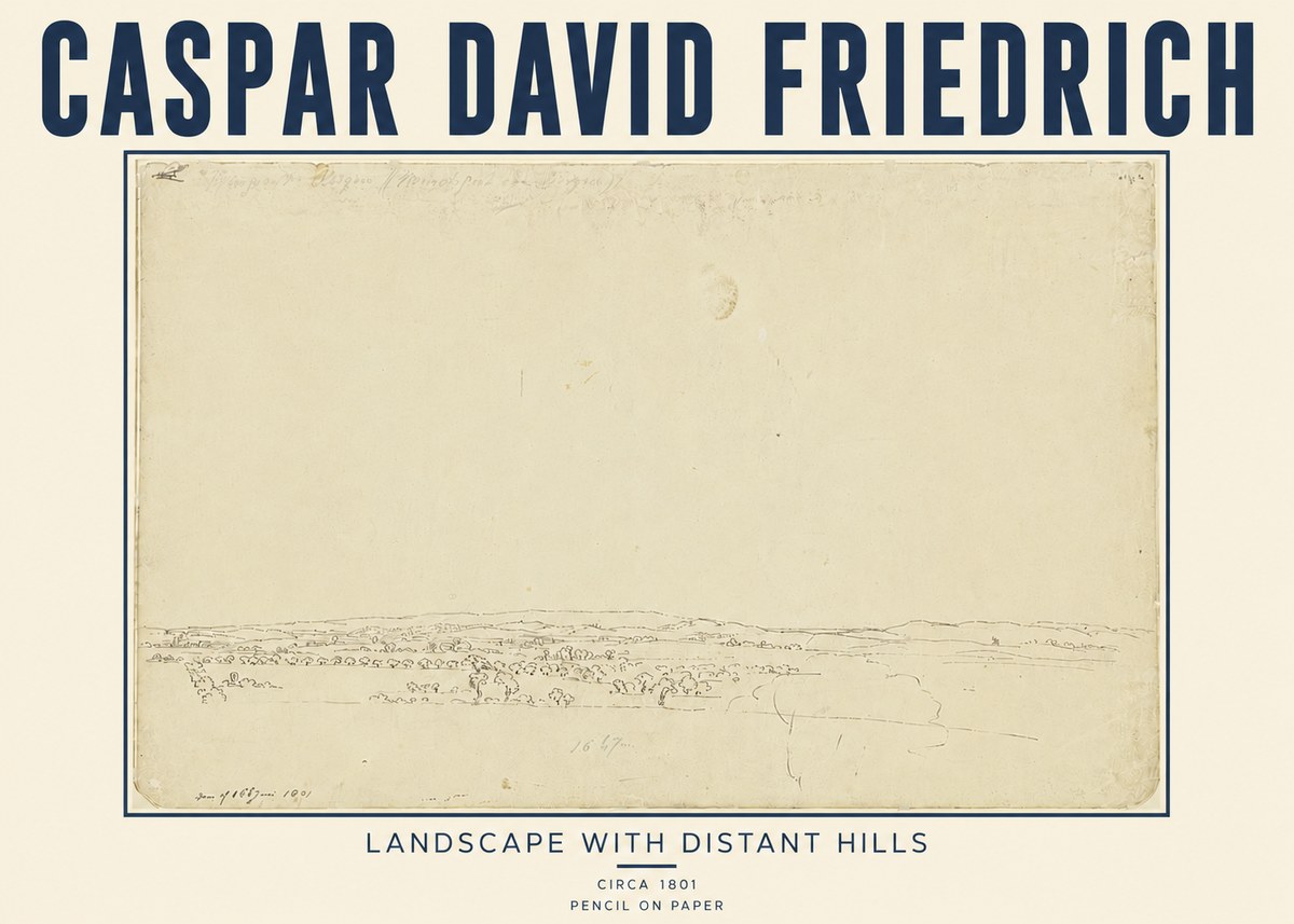 Caspar David Friedrich Landscape with Distant Hills No5 - Póster
