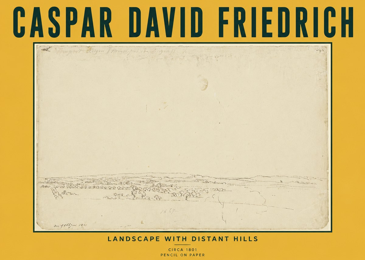Caspar David Friedrich Landscape with Distant Hills No6 - Póster