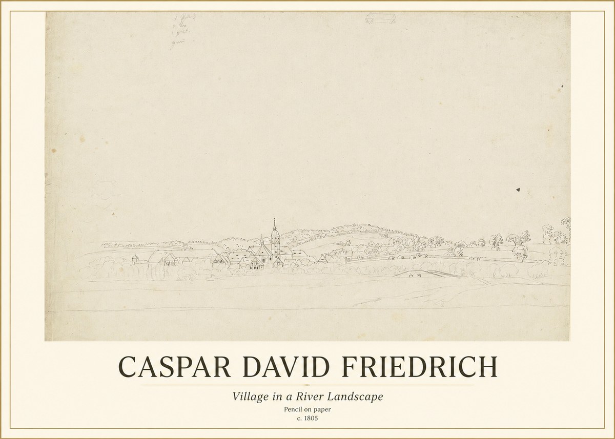 Caspar David Friedrich Village in a River Landscape No1 - Póster