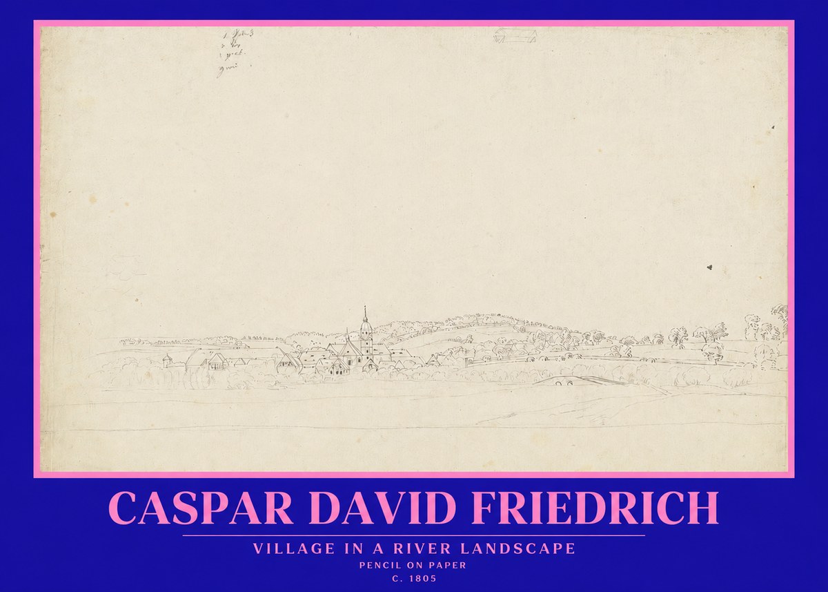 Caspar David Friedrich Village in a River Landscape No2 - Póster