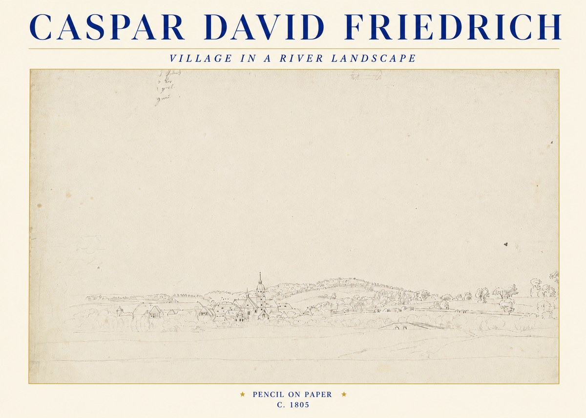 Caspar David Friedrich Village in a River Landscape No4 - Póster