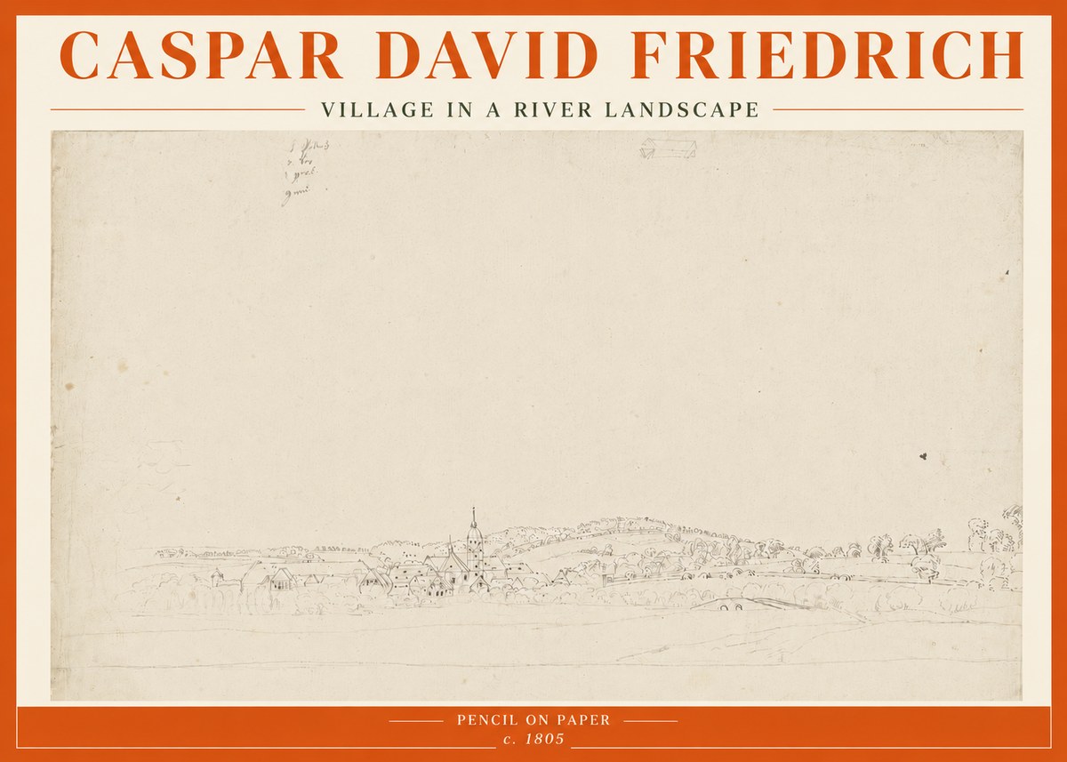 Caspar David Friedrich Village in a River Landscape No5 - Póster