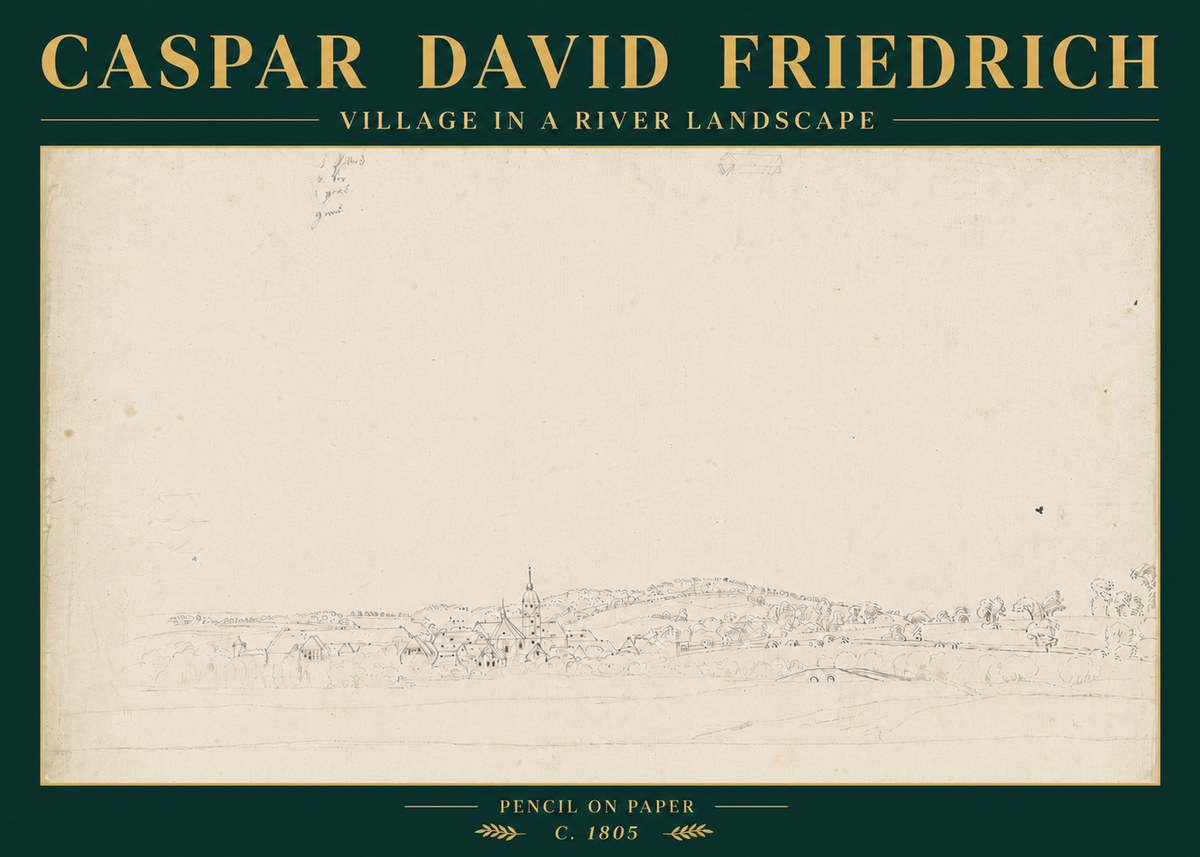 Caspar David Friedrich Village in a River Landscape No6 - Póster