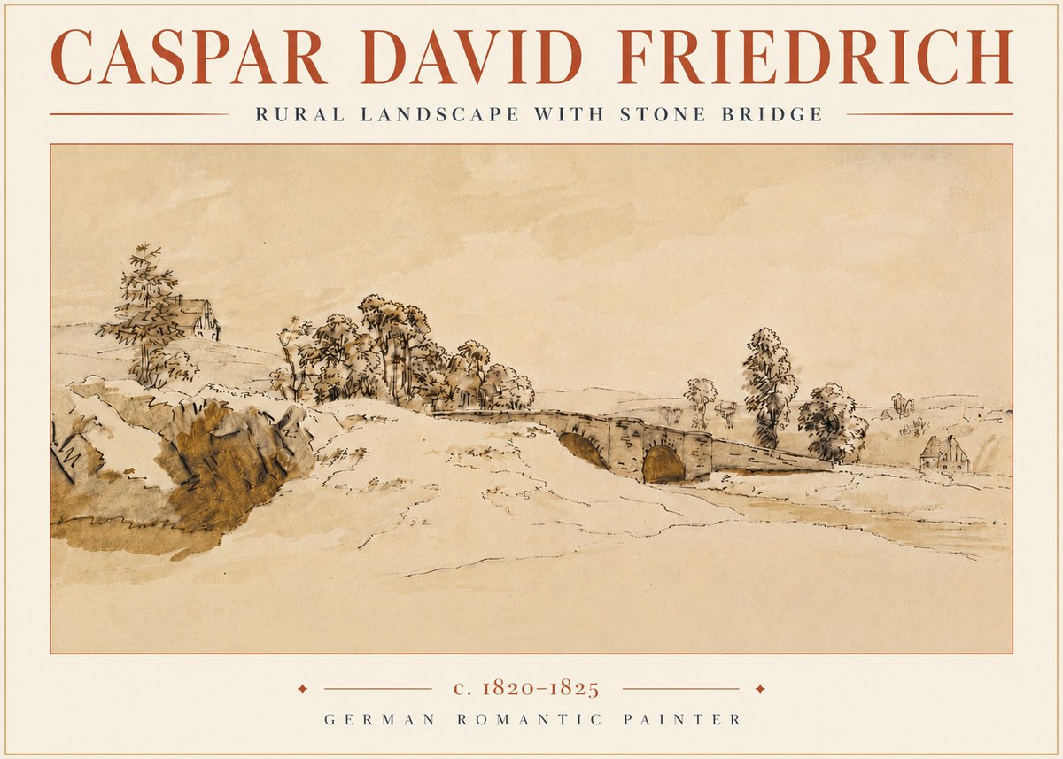 Caspar David Friedrich Rural Landscape with Stone Bridge No4 - Póster