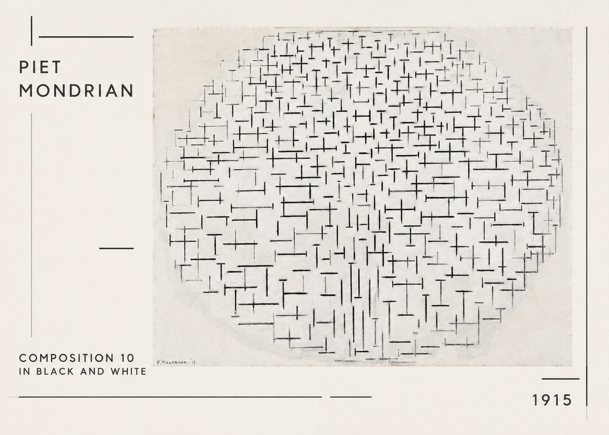 Piet Mondrian Composition 10 in Black and White No1 - Póster