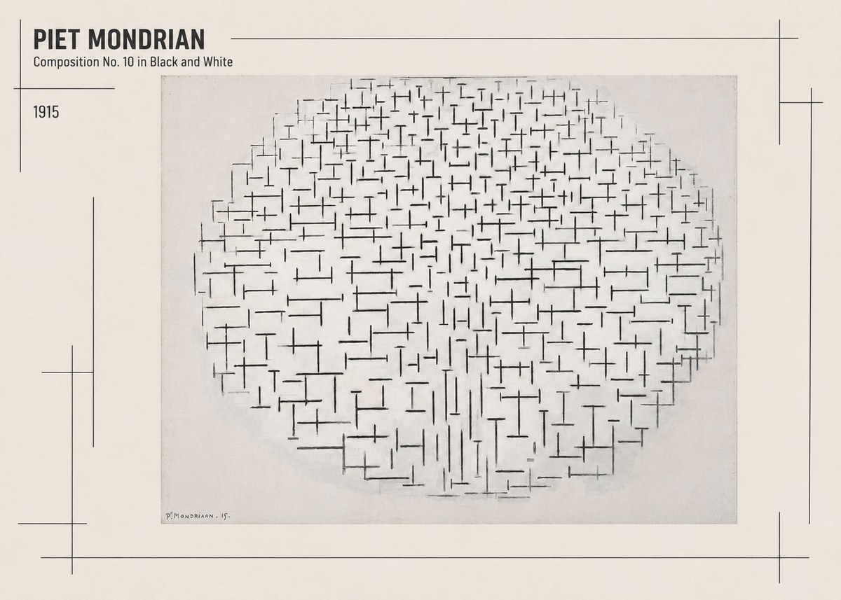 Piet Mondrian Composition 10 in Black and White No2 - Póster