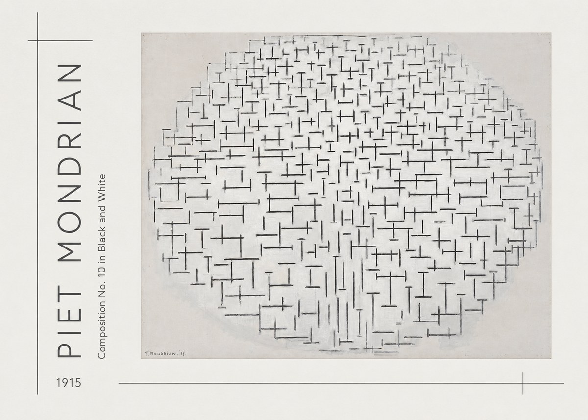 Piet Mondrian Composition 10 in Black and White No3 - Póster
