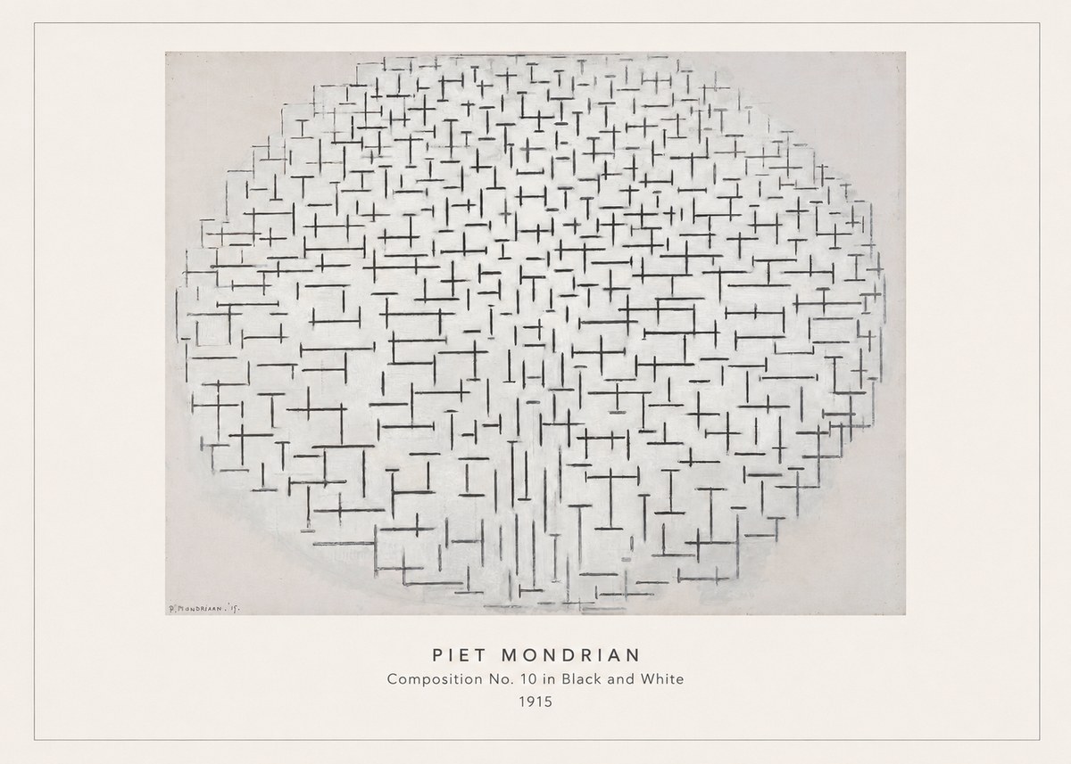 Piet Mondrian Composition 10 in Black and White No4 - Póster