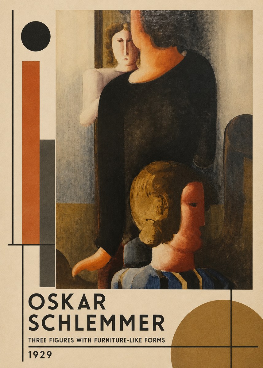 Oskar Schlemmer Three Figures with Furniture-like Forms No1 - Póster