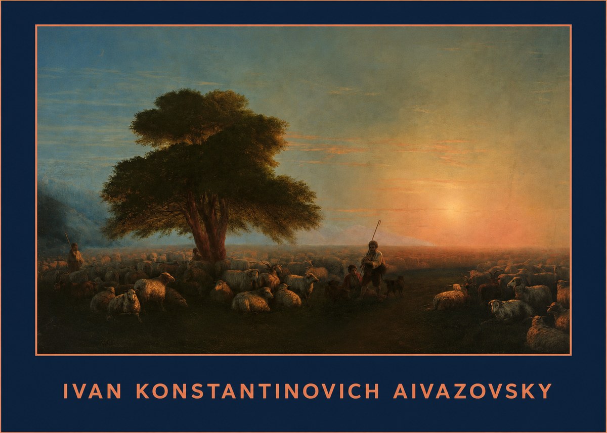 Ivan Konstantinovich Aivazovsky Shepherd with Flock at Sunset No1 - Póster