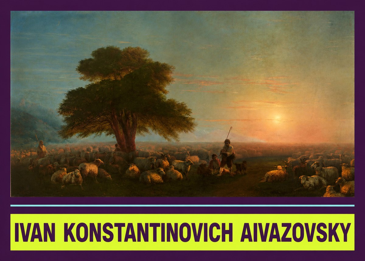Ivan Konstantinovich Aivazovsky Shepherd with Flock at Sunset No4 - Póster