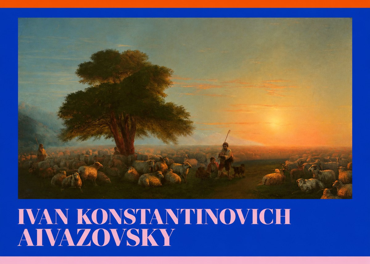 Ivan Konstantinovich Aivazovsky Shepherd with Flock at Sunset No6 - Póster