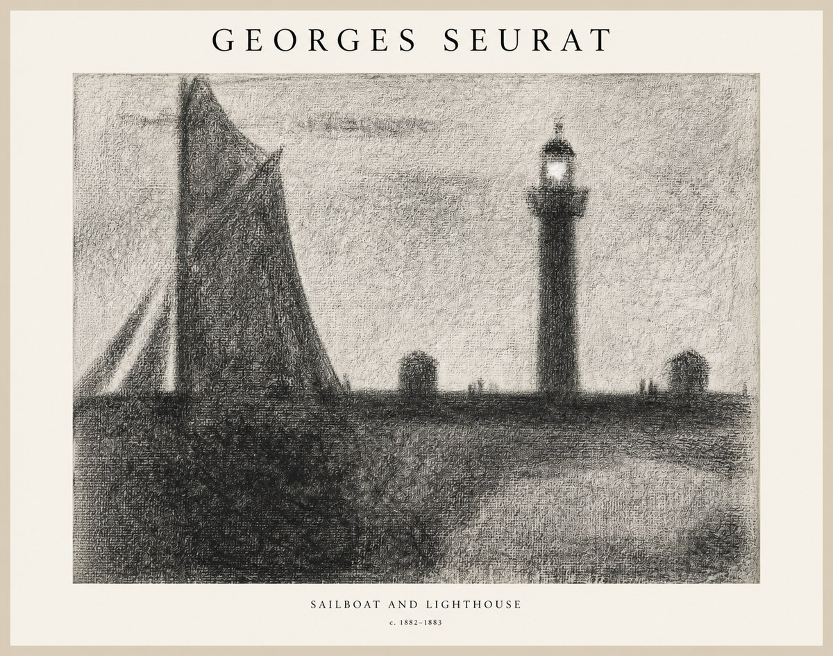 Seurat Sailboat and Lighthouse No1 - Póster