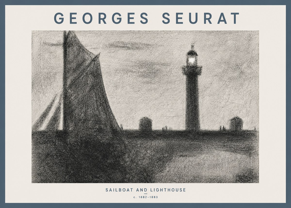 Seurat Sailboat and Lighthouse No4 - Póster