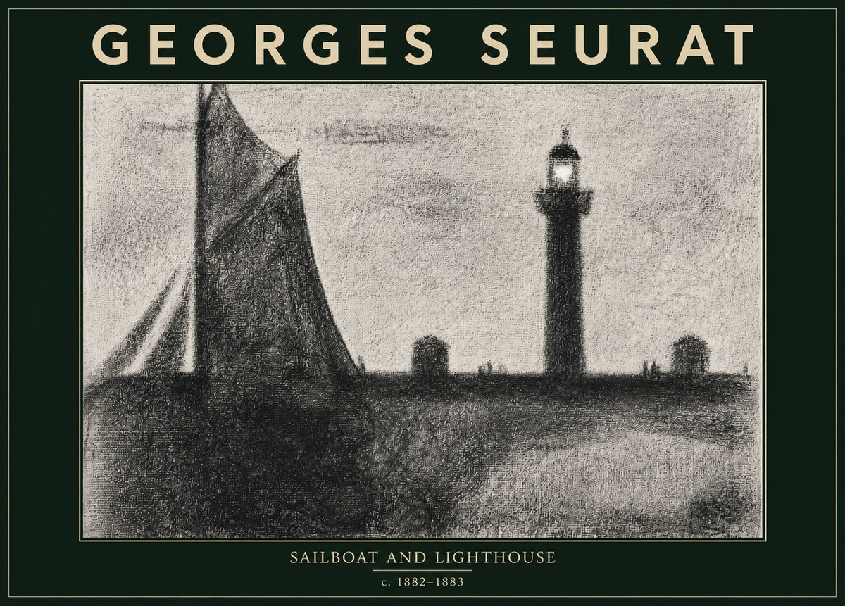 Seurat Sailboat and Lighthouse No5 - Póster
