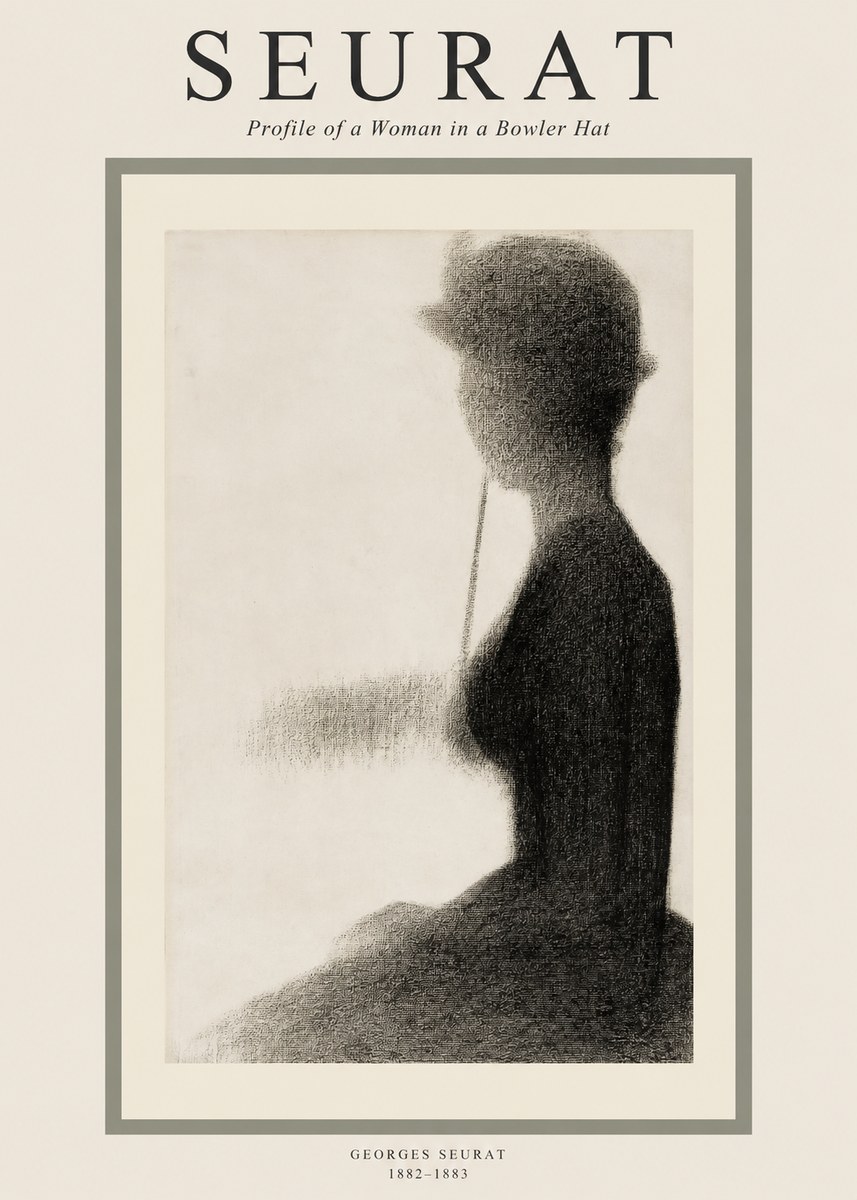 Seurat Profile of a Woman in a Bowler Hat No1 - Póster