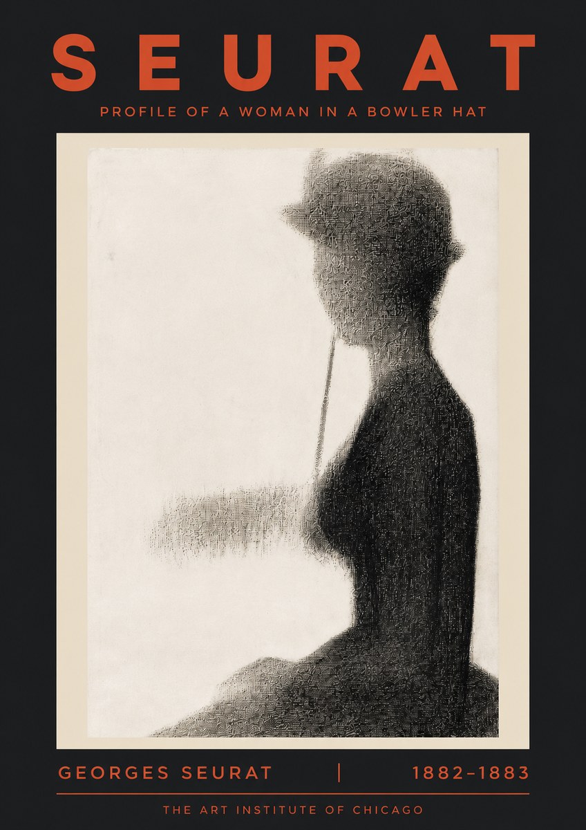 Seurat Profile of a Woman in a Bowler Hat No5 - Póster