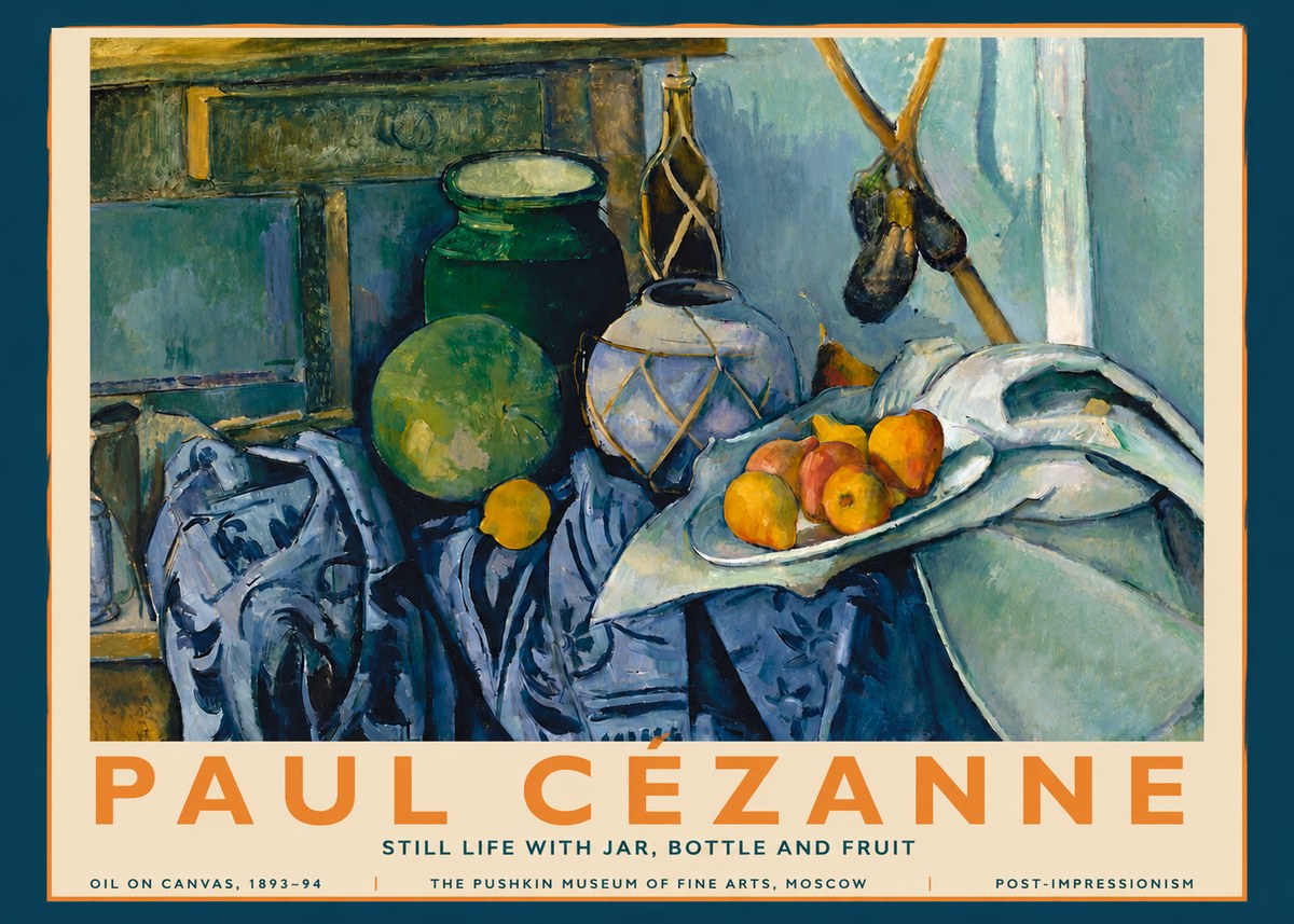 Paul Cézanne Still Life with Jar, Bottle and Fruit No3 - Póster