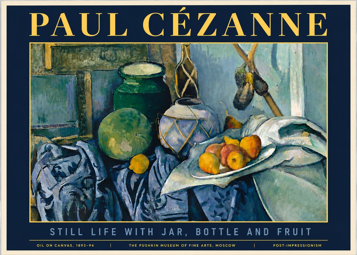 Paul Cézanne Still Life with Jar, Bottle and Fruit No6 - Póster