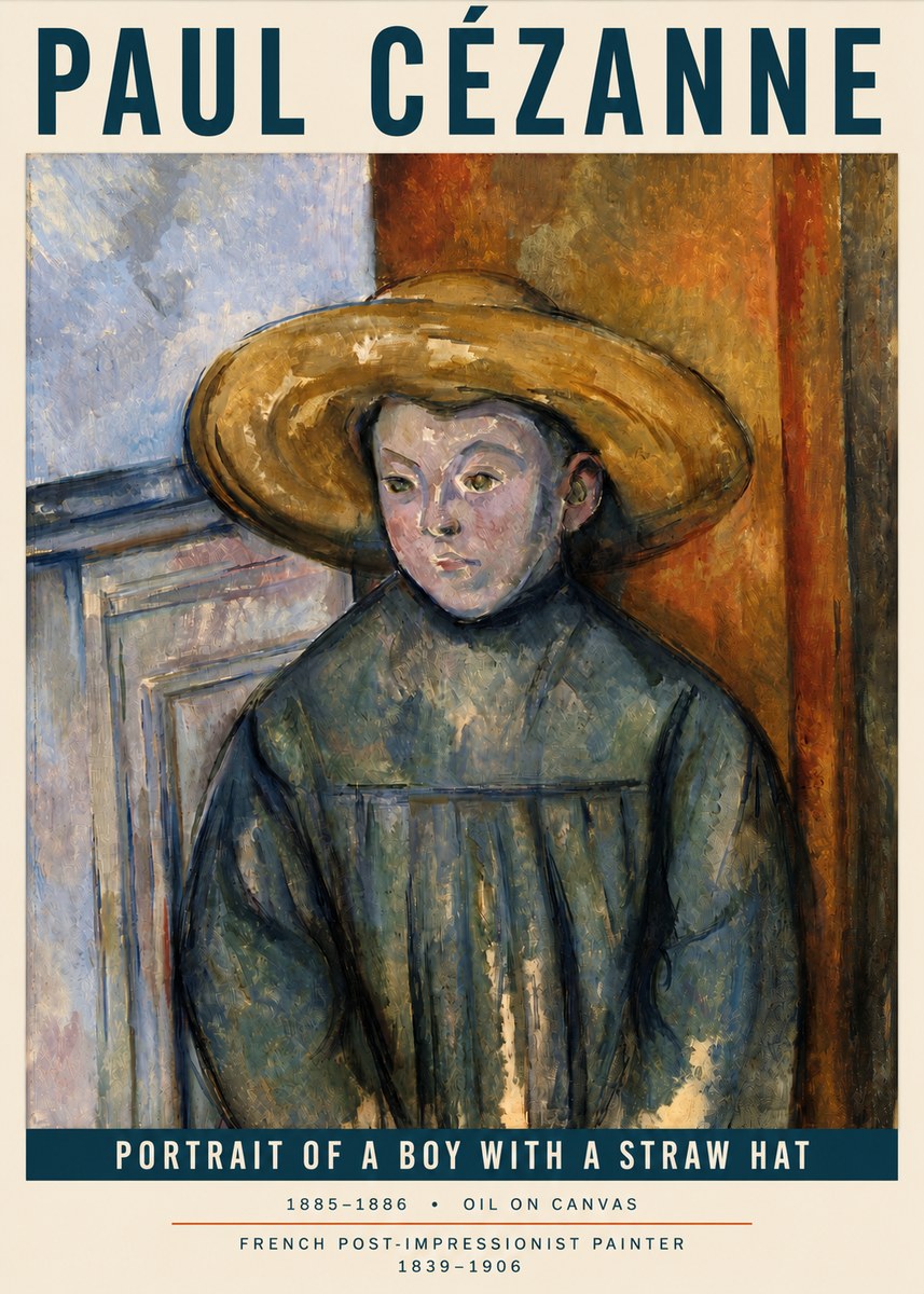 Paul Cézanne Portrait of a Boy with a Straw Hat No3 - Póster
