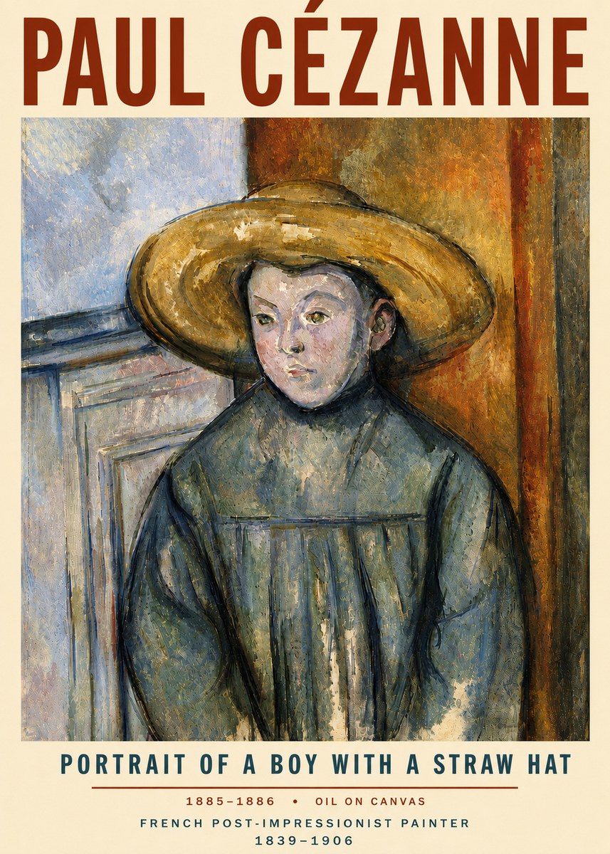 Paul Cézanne Portrait of a Boy with a Straw Hat No5 - Póster