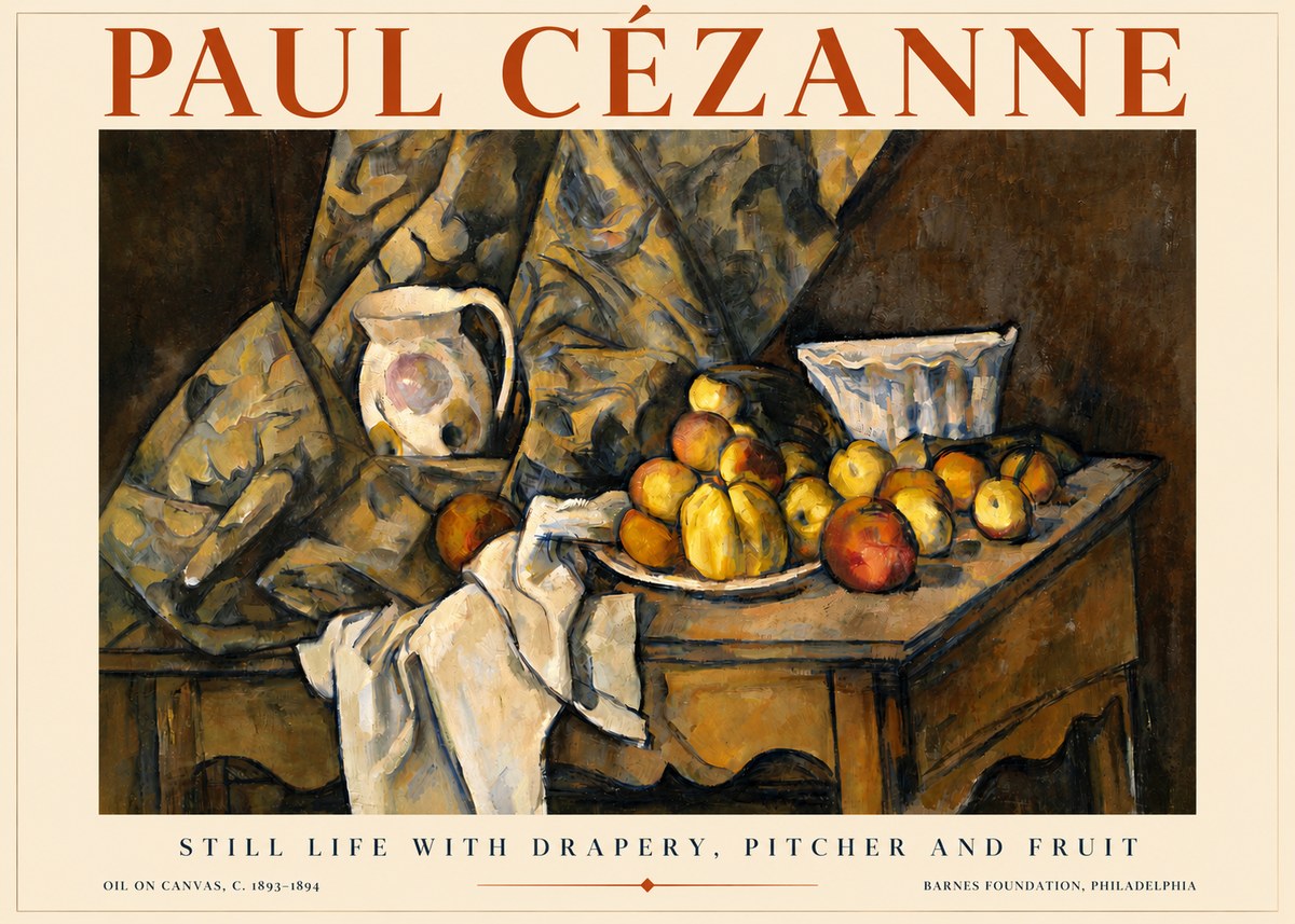 Paul Cézanne Still Life with Drapery, Pitcher and Fruit No4 - Póster