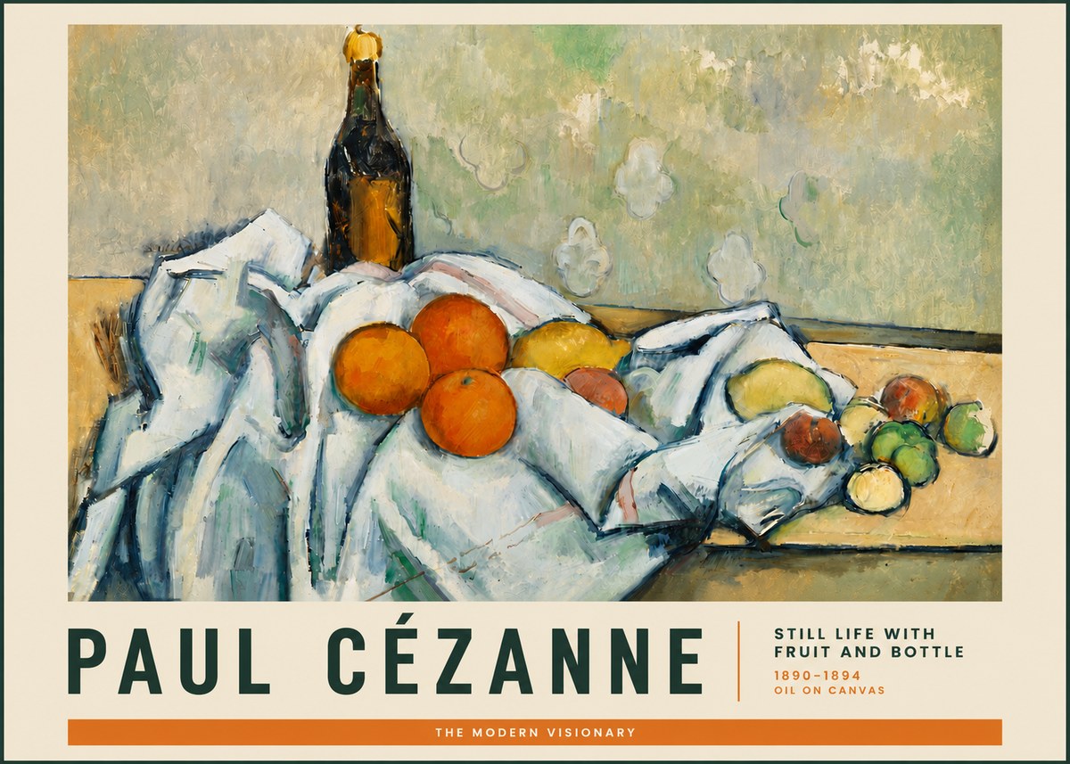 Paul Cézanne Still Life with Fruit and Bottle No3 - Póster