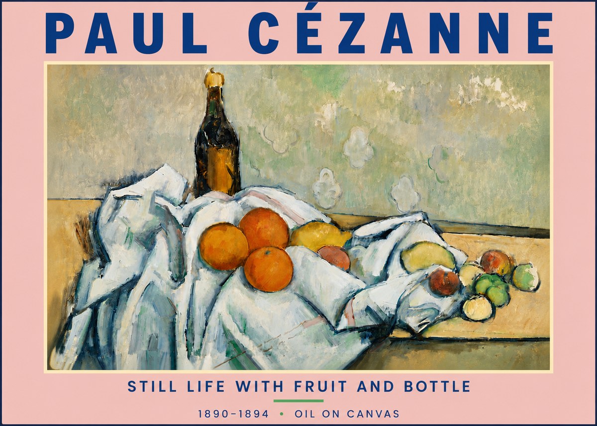 Paul Cézanne Still Life with Fruit and Bottle No4 - Póster