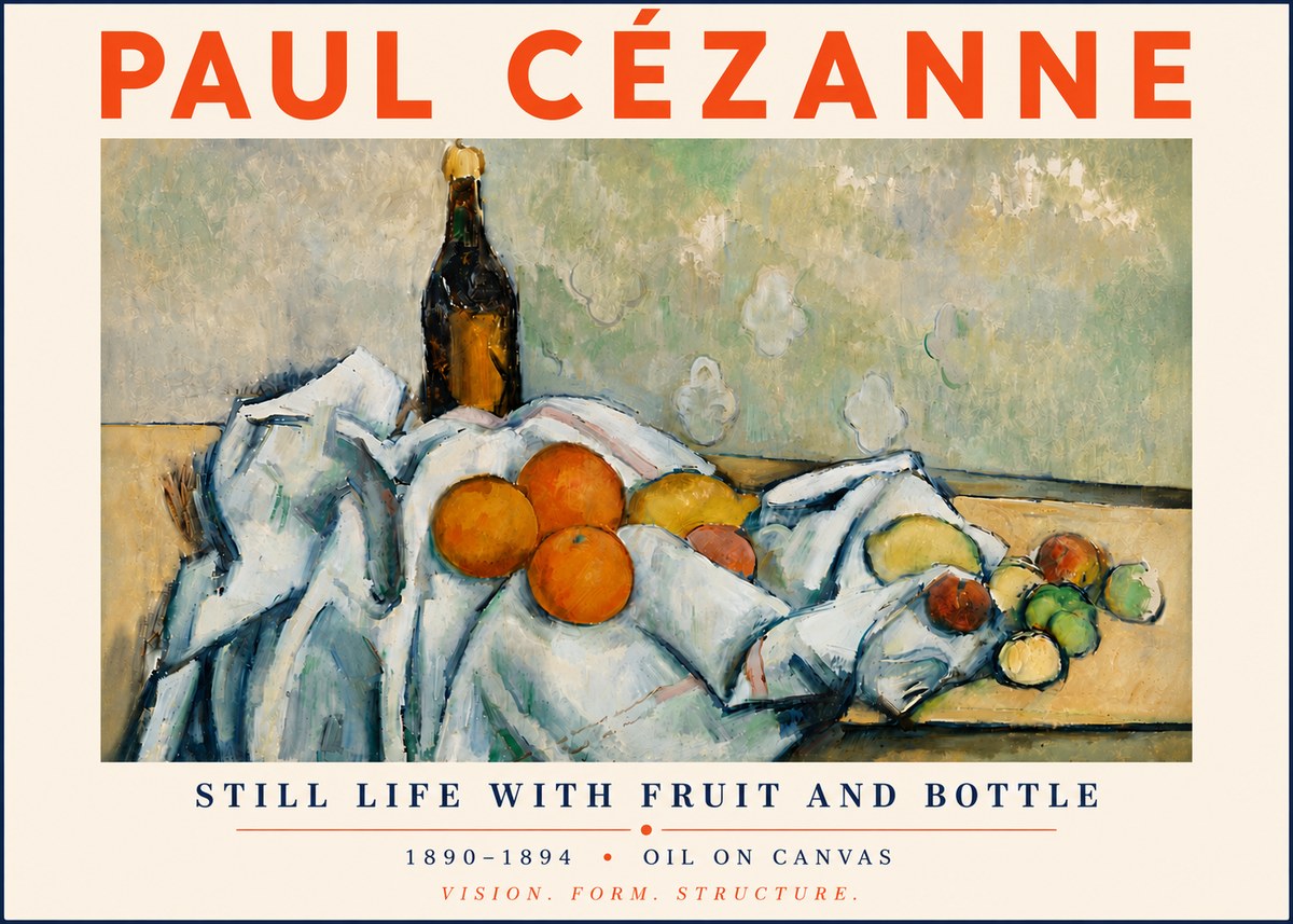 Paul Cézanne Still Life with Fruit and Bottle No6 - Póster