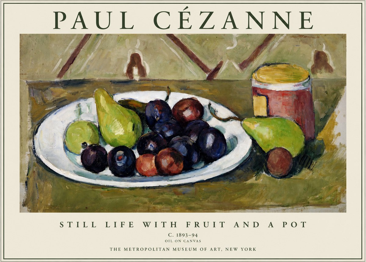 Paul Cézanne Still Life with Fruit and a Pot No1 - Póster