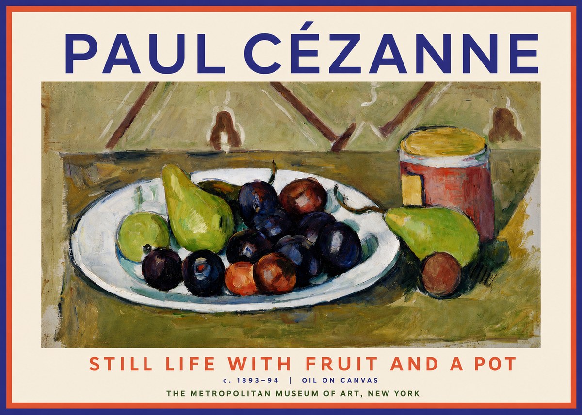 Paul Cézanne Still Life with Fruit and a Pot No2 - Póster