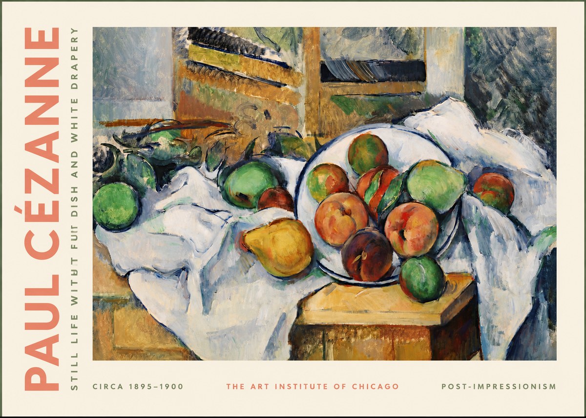 Paul Cézanne Still Life with Fruit Dish and White Drapery No2 - Póster