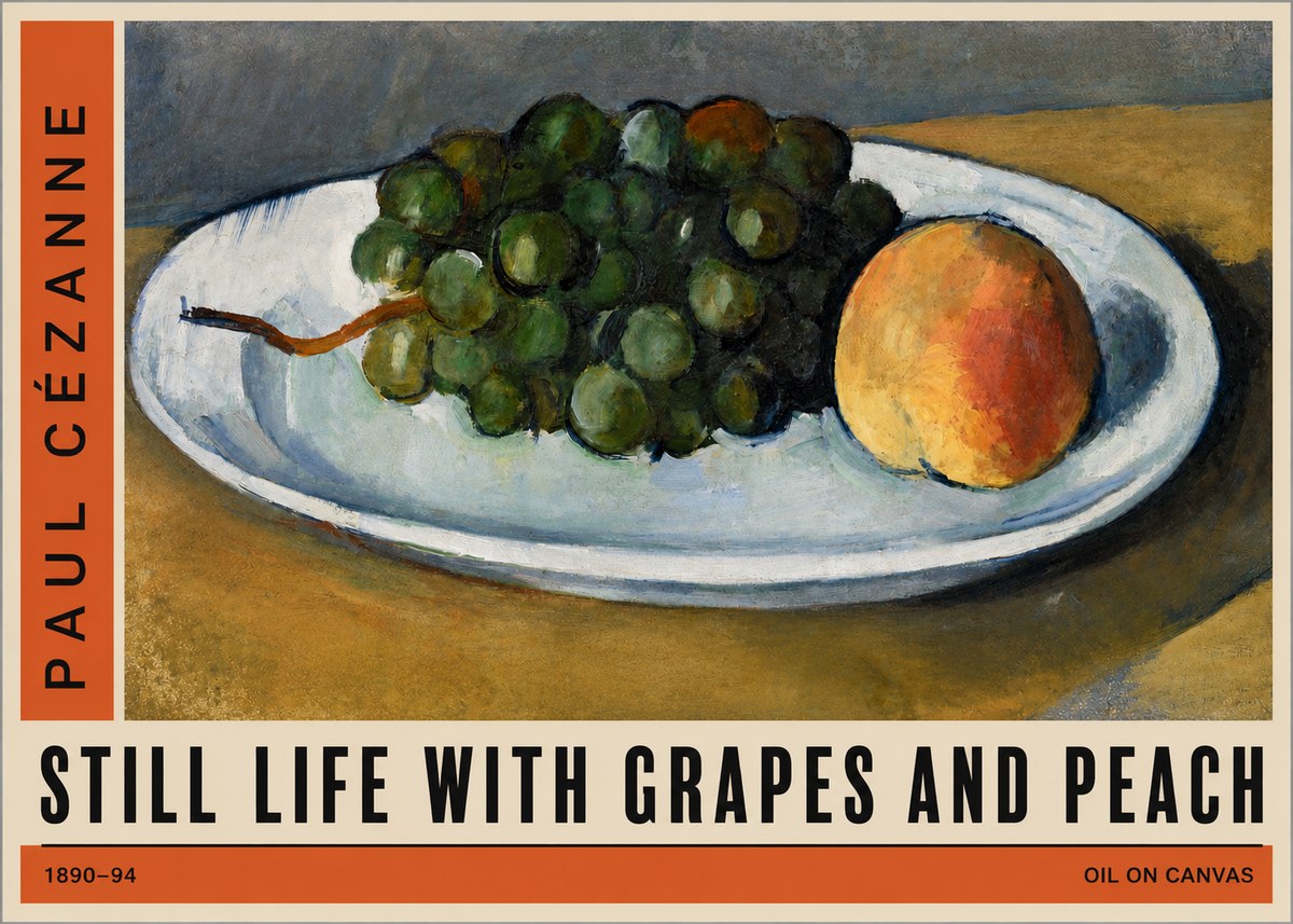 Paul Cézanne Still Life with Grapes and Peach No2 - Póster