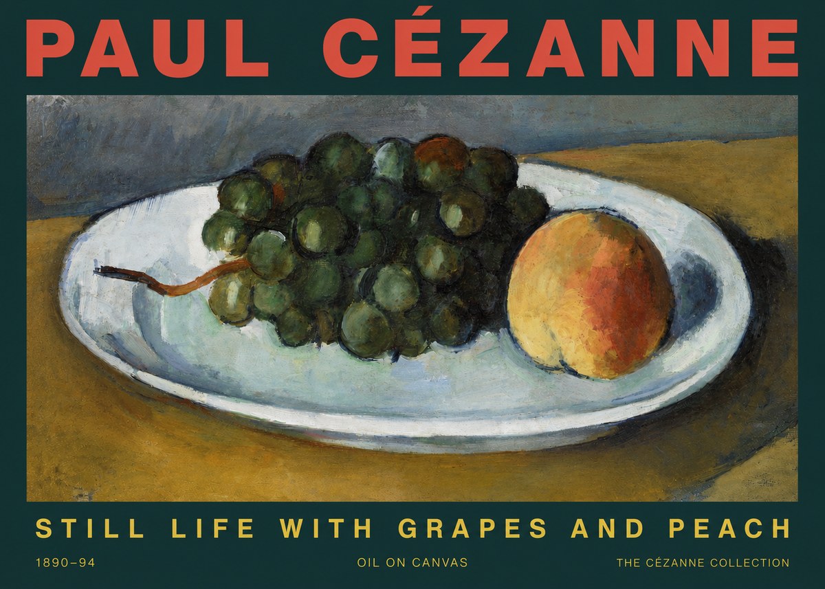 Paul Cézanne Still Life with Grapes and Peach No3 - Póster