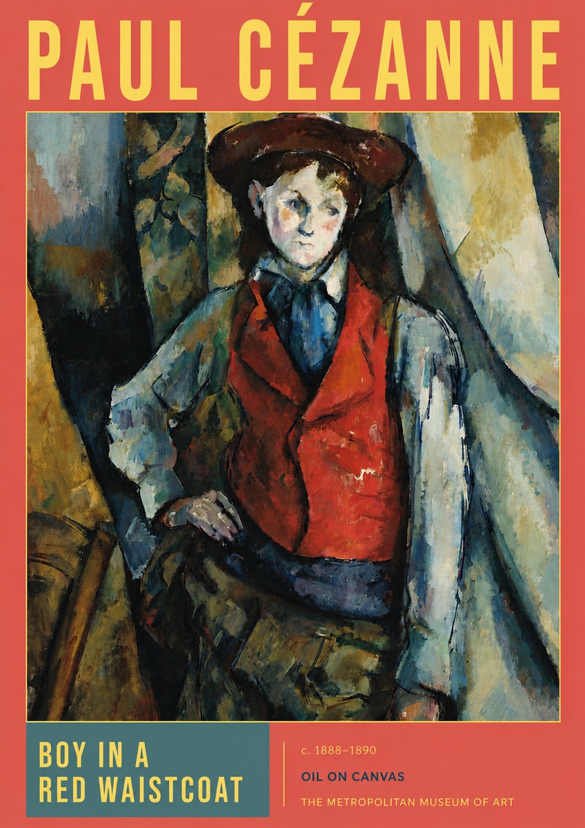 Paul Cézanne Boy in a Red Waistcoat No4 - Póster