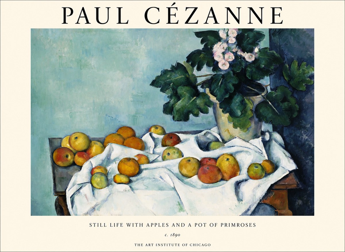 Paul Cézanne Still Life with Apples and a Pot of Primroses No1 - Póster