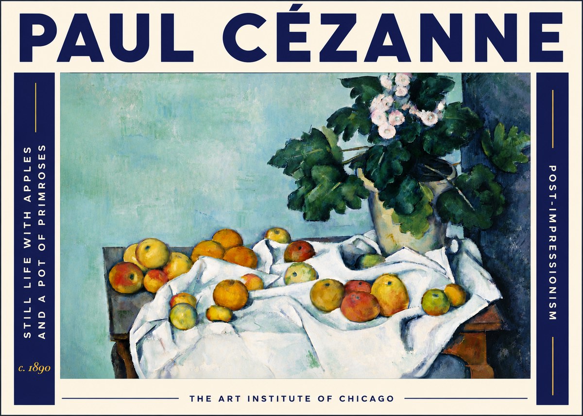 Paul Cézanne Still Life with Apples and a Pot of Primroses No6 - Póster
