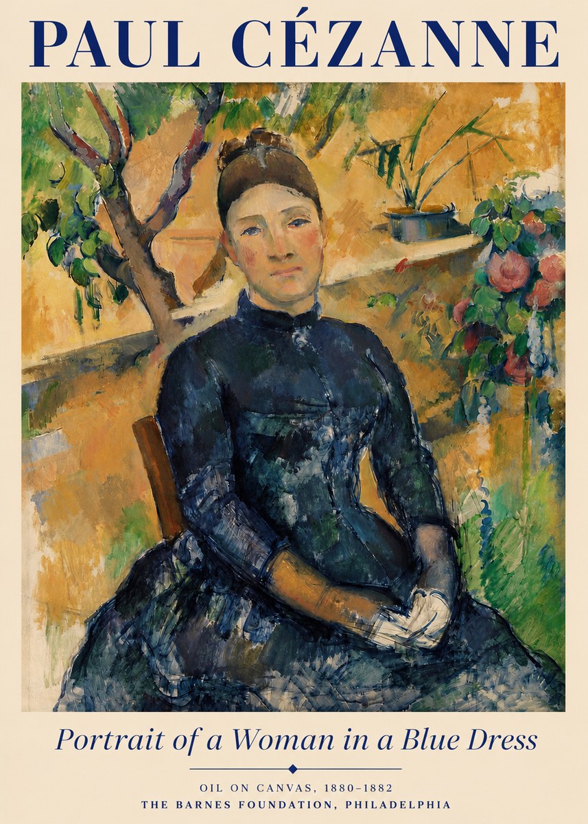 Paul Cézanne Portrait of a Woman in a Blue Dress No3 - Póster