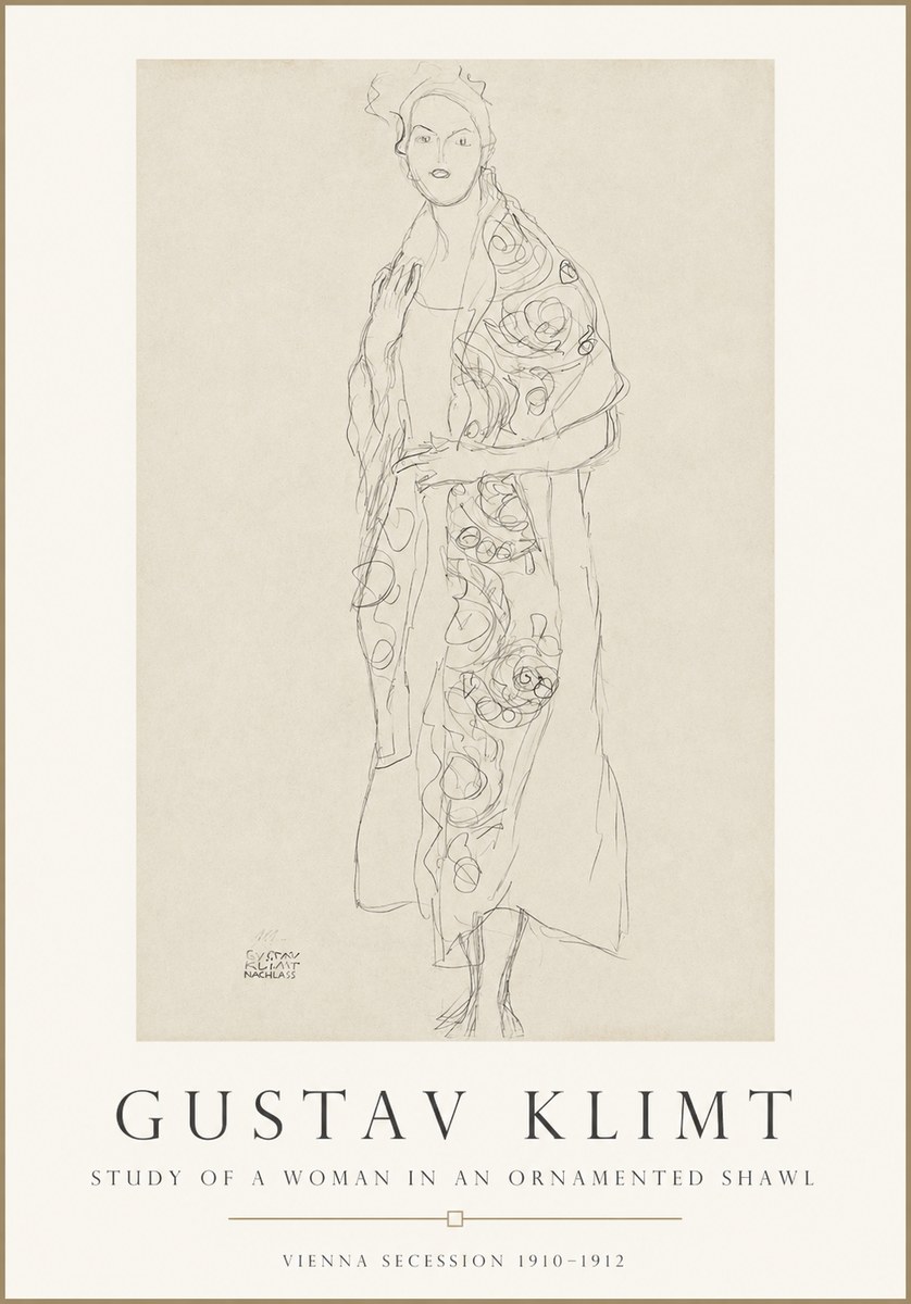 Klimt Study of a Woman in an Ornamented Shawl No1 - Póster