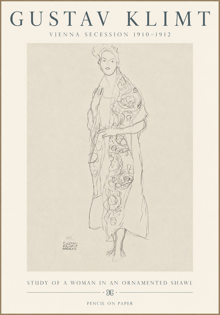 Klimt Study of a Woman in an Ornamented Shawl No3 - Póster