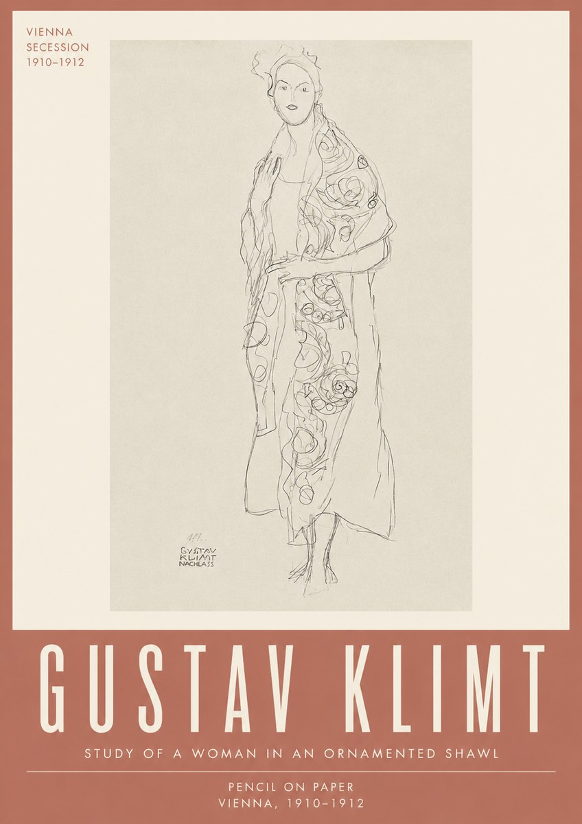 Klimt Study of a Woman in an Ornamented Shawl No4 - Póster