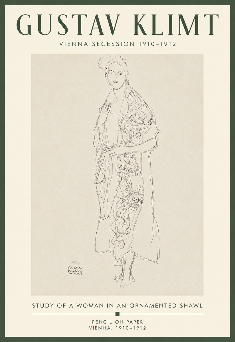 Klimt Study of a Woman in an Ornamented Shawl No5 - Póster