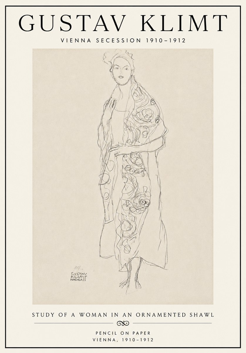 Klimt Study of a Woman in an Ornamented Shawl No6 - Póster