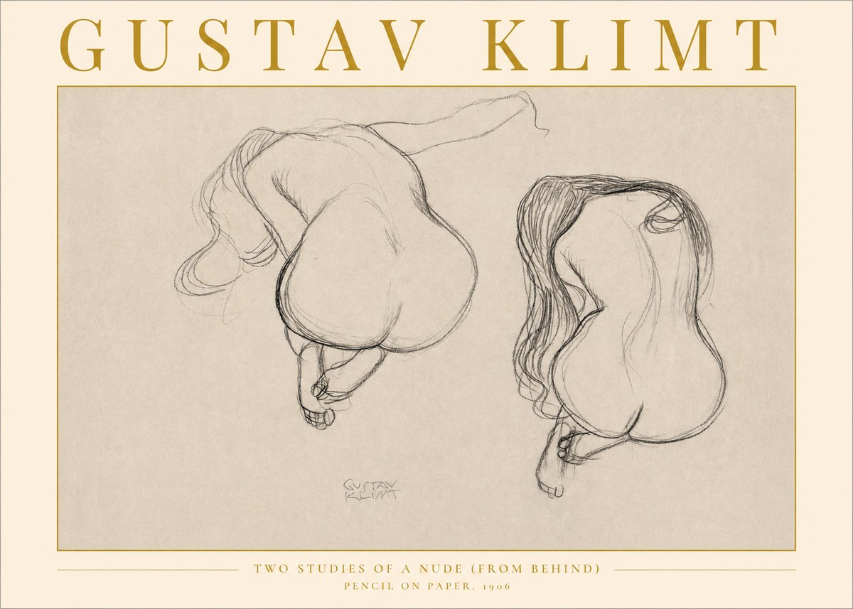 Klimt Two Studies of a Nude (from Behind) No2 - Póster