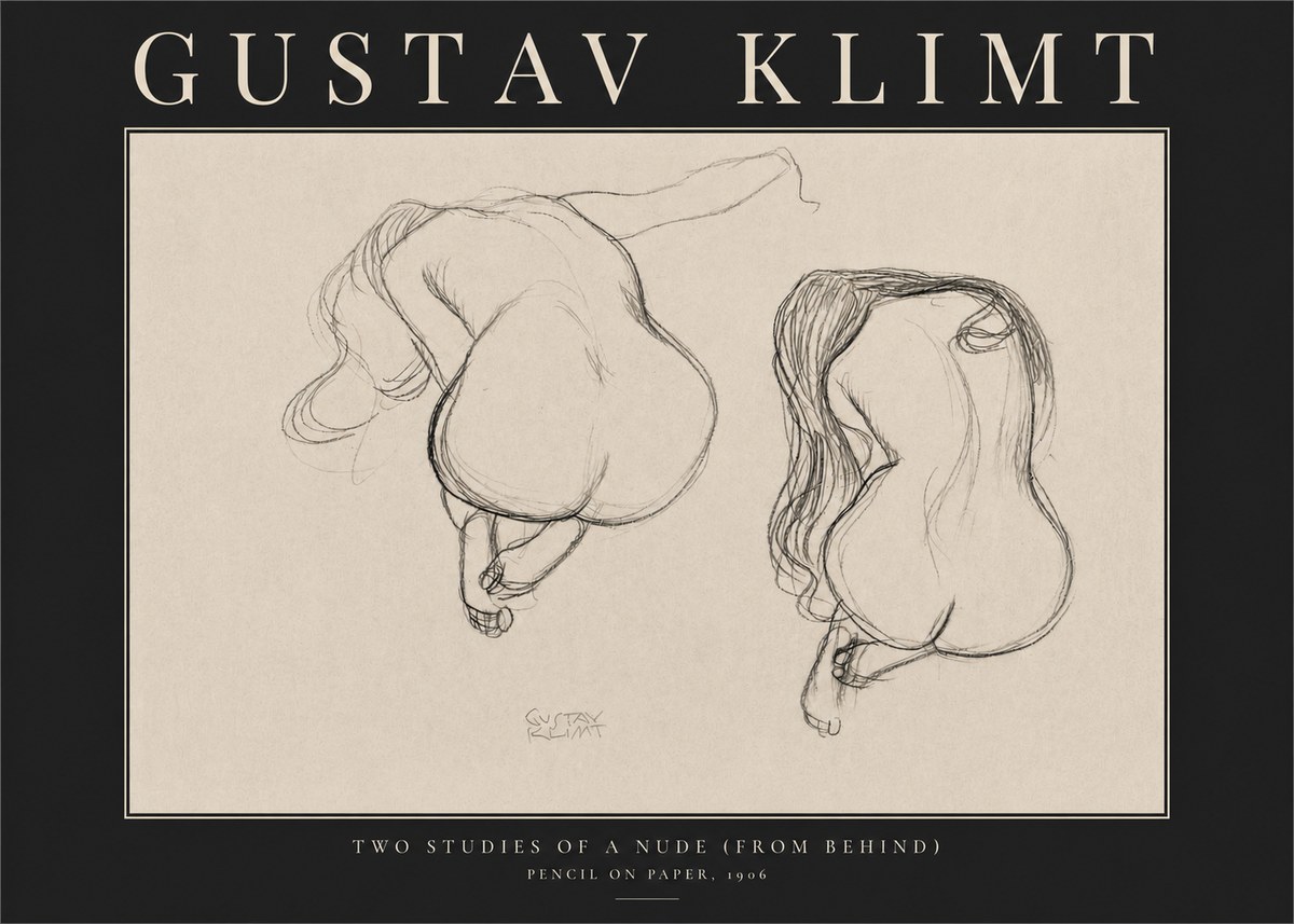 Klimt Two Studies of a Nude (from Behind) No3 - Póster