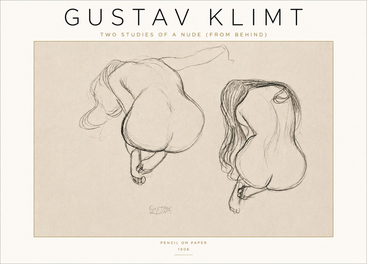 Klimt Two Studies of a Nude (from Behind) No4 - Póster