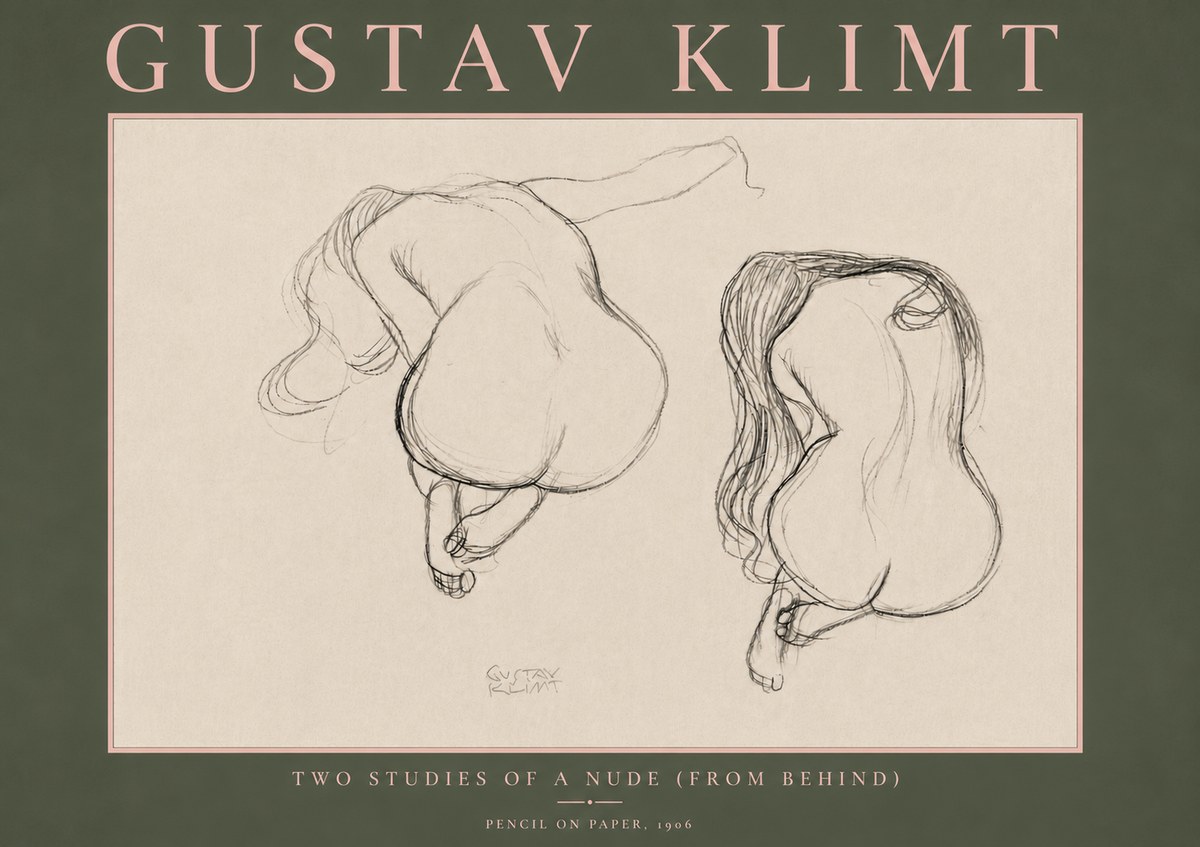 Klimt Two Studies of a Nude (from Behind) No5 - Póster