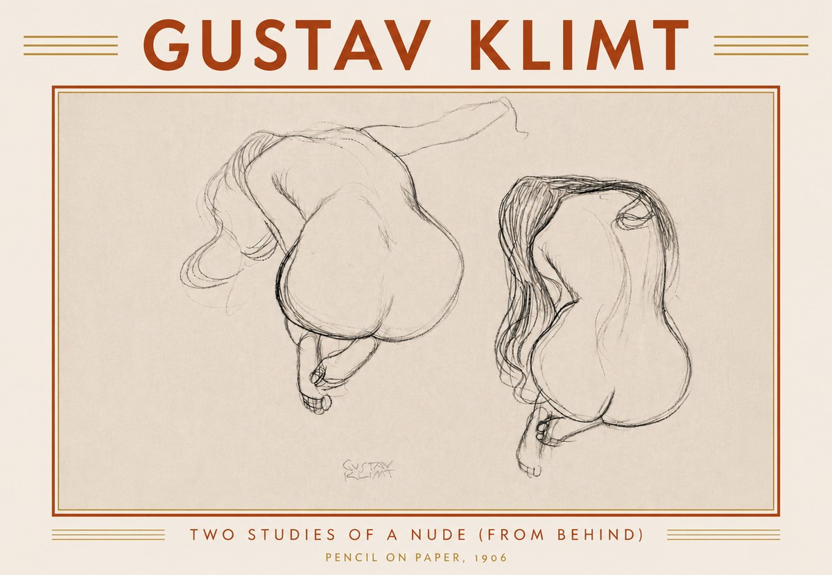 Klimt Two Studies of a Nude (from Behind) No6 - Póster
